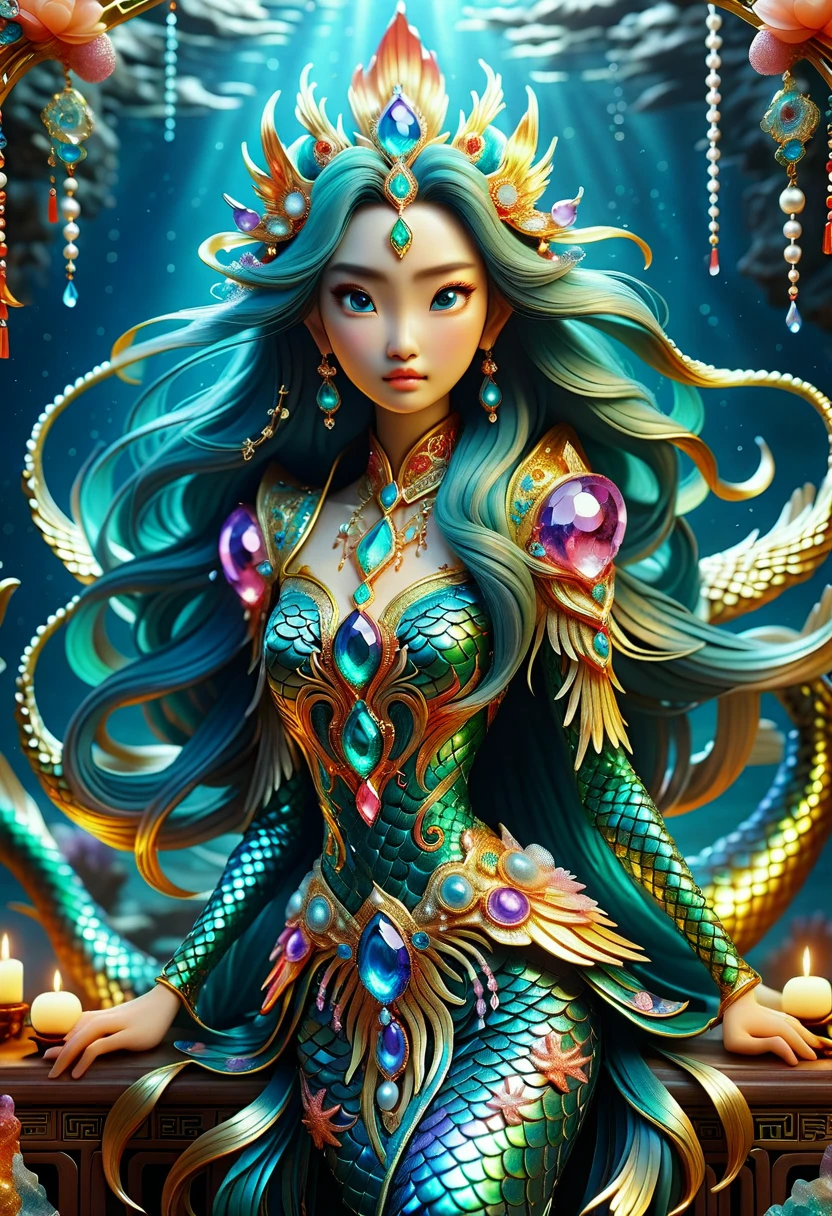 hyper detailed masterpiece,DonMMy51ic4lXL, phoenix, Mermaid-like beings from Chinese mythology, known for their tears turning into pearls, benevolent and beautiful, associated with the sea and its mysteries, symbolize love, beauty, allure of the unknown , runes <lora:DonMMy51ic4lXL-v1.1-000006:0.8>