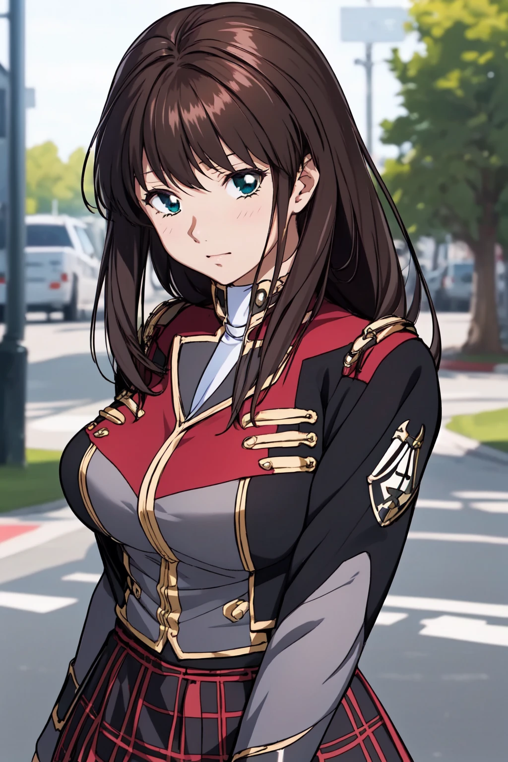 (RAW photo, best quality), 1girl,  natural lighting, solo,
 setsuko ohara, uniform, pleated skirt, long hair