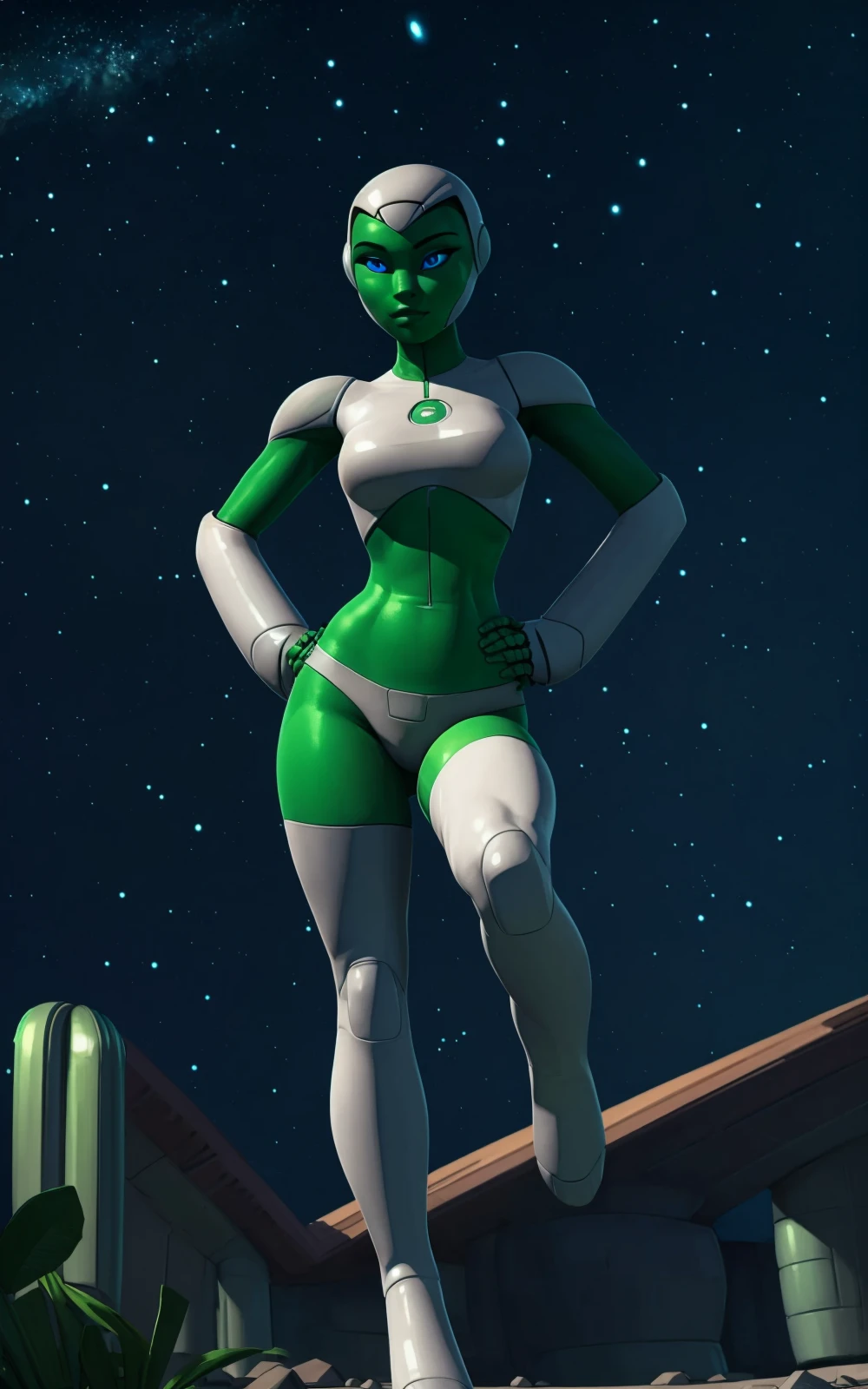 gorgeous D'vana, Star Treck Lower Decks, green skin, very short green hair