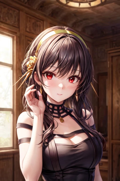 (masterpiece:1.2), best quality, high resolution, unity 8k wallpaper, (illustration:0.8), (beautiful detailed red eyes:1.2), extremely detailed face, perfect lighting, extremely detailed CG, (perfect hands, perfect anatomy),
1lady, milf, Various locations, various poses, various facial expressions, cowboy shot,
<lora:yor-08>, yor, hairband, jewelry, earrings, hair ornament, hair flower, flower, gold hairband, dress, black dress,
, <lora:add_detail:1.0>