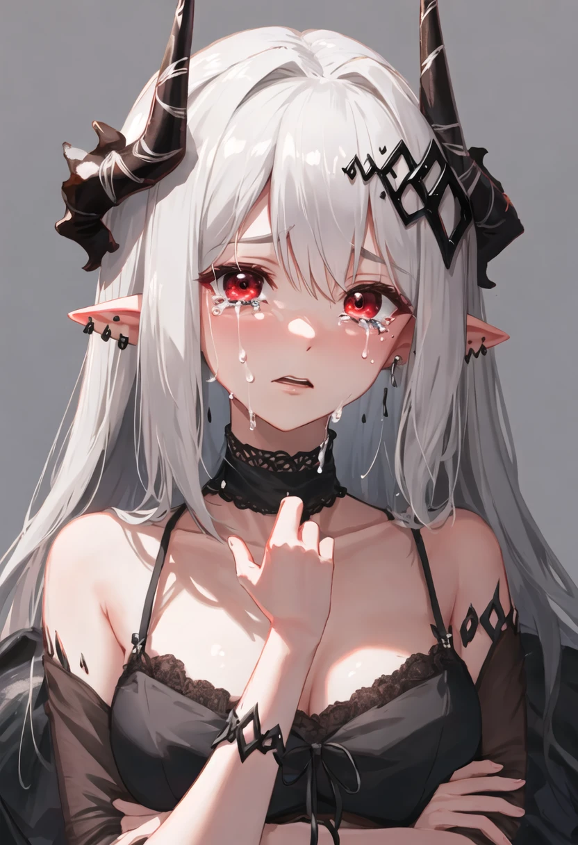 best quality, masterpiece, highres, solo, {mudrock_arknights:0.90}, crying, sobbing, tears, portrait, looking at viewer