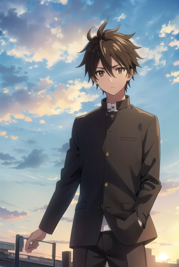takashikomuro, <lora:takashi komuro s1-lora-nochekaiser:1>,
takashi komuro, short hair, brown hair, black hair, (brown eyes:1.5), male focus,
BREAK school uniform, black jacket, gakuran,
BREAK outdoors, city, zombies, sun, sky, clouds, cars,
BREAK looking at viewer, (cowboy shot:1.5),
BREAK <lyco:GoodHands-beta2:1>, (masterpiece:1.2), best quality, high resolution, unity 8k wallpaper, (illustration:0.8), (beautiful detailed eyes:1.6), extremely detailed face, perfect lighting, extremely detailed CG, (perfect hands, perfect anatomy),