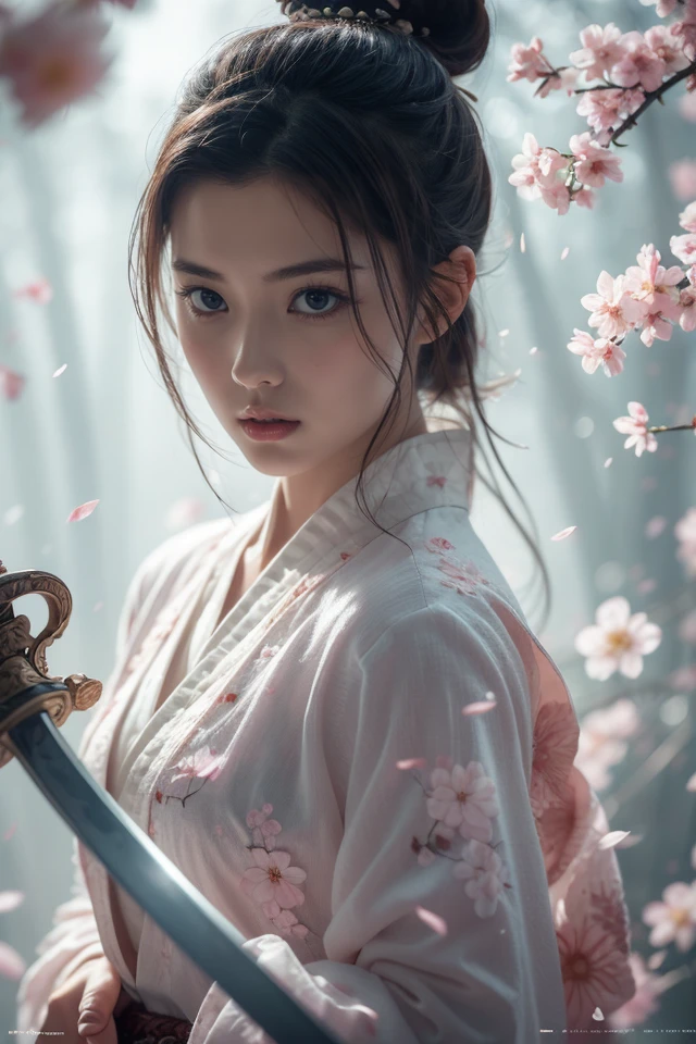 Sword Sakura,upper_body,1girl,weapon,sword,black hair,petals,cherry blossoms,long hair,chinese clothes,blurry,hair bun,hair ornament,holding weapon,looking at viewer,holding sword,holding,long sleeves,facial mark,single hair bun,flower,
outdoors,best quality,masterpiece,illustration,an extremely delicate and beautiful,CG,unity,8k wallpaper,Amazing,finely detail,masterpiece,official art,extremely detailed CG unity 8k wallpaper,incredibly absurdres,huge filesize,ultra-detailed,highres,extremely detailed,beautiful detailed girl,realistic,<lora:Sword Sakura_20240129064936:0.8>,