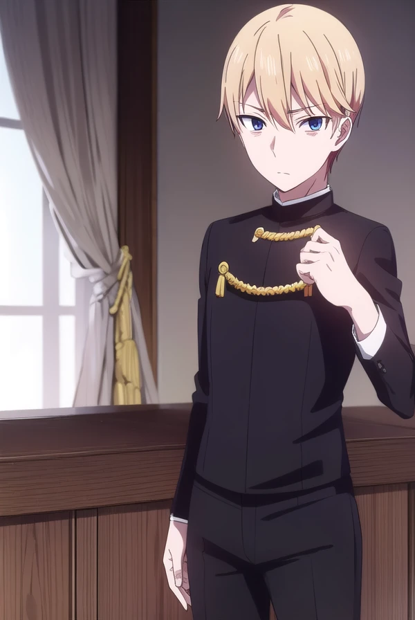 miyukishirogane, <lora:miyuki shirogane s3-lora-nochekaiser:1>,
miyuki shirogane, blonde hair, male focus, blue eyes,
BREAK school uniform, pants, gakuran,
BREAK indoors, classroom,
BREAK looking at viewer, (cowboy shot:1.5),
BREAK <lyco:GoodHands-beta2:1>, (masterpiece:1.2), best quality, high resolution, unity 8k wallpaper, (illustration:0.8), (beautiful detailed eyes:1.6), extremely detailed face, perfect lighting, extremely detailed CG, (perfect hands, perfect anatomy),