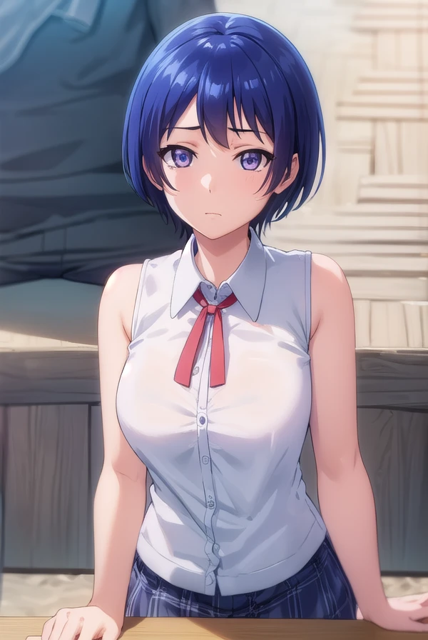 nsfw, (Kurokawa Akane)1girl, solo, best quality, black hair, blue eyes, short hair, medium braest, open legs, ((masterpiece)), ((best quality)), (ultra-detailed), ((1girl)), (beautiful detailed eyes), extremely detailed face, ((masterpiece)), ((best quality)), ((( detailed sky  background))), (beautiful detailed eyes), Kurokawa Akan, akane,smile,locking at view,Onoff -On/Off,