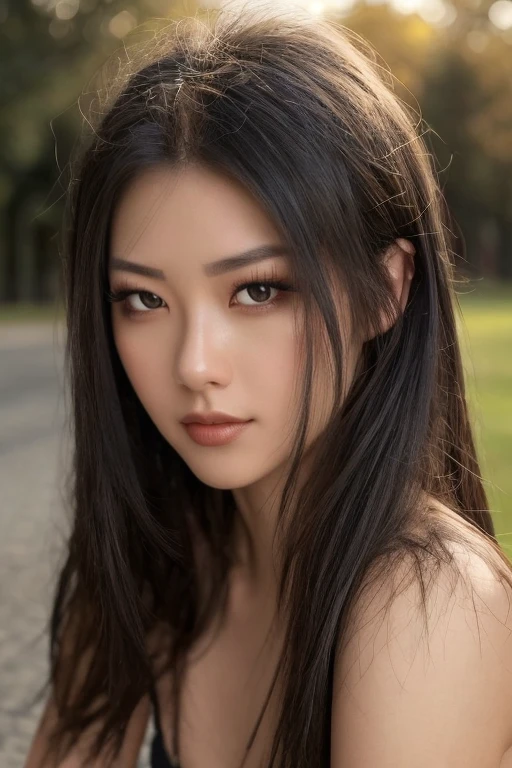 4k, 8k, ultra highres, raw photo in hdr, sharp focus, intricate texture, skin imperfections, realistic, detailed facial features, highly detailed face, posing,perfect lighting,black hair,sitting,close-up <lora:Vyxia1:0.7> Vyxia1, outside