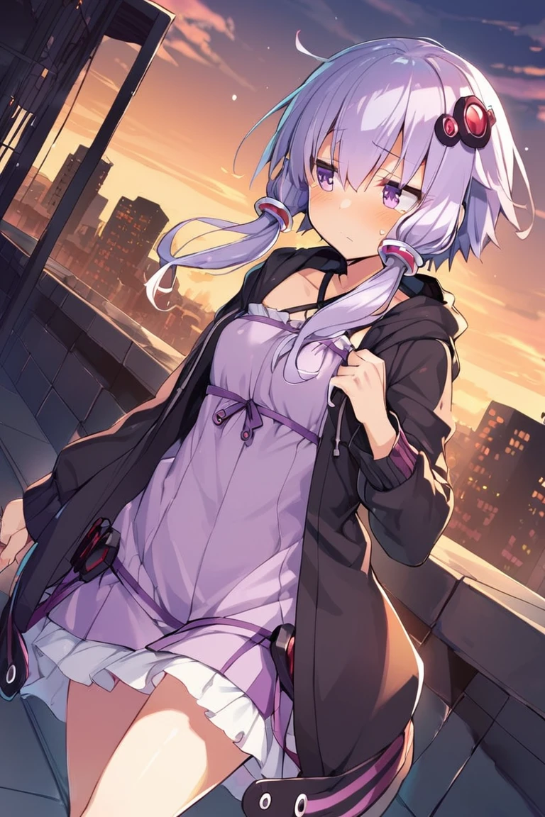 1girl, dress, jacket, hair ornament, shy, dynamic angle, evening, yukarilora, <lora:yukarilora_charaLoRA_XL_AMG:0.8:lbw=1,0,1,0,1,1,1,0.6,1,0,0,0>