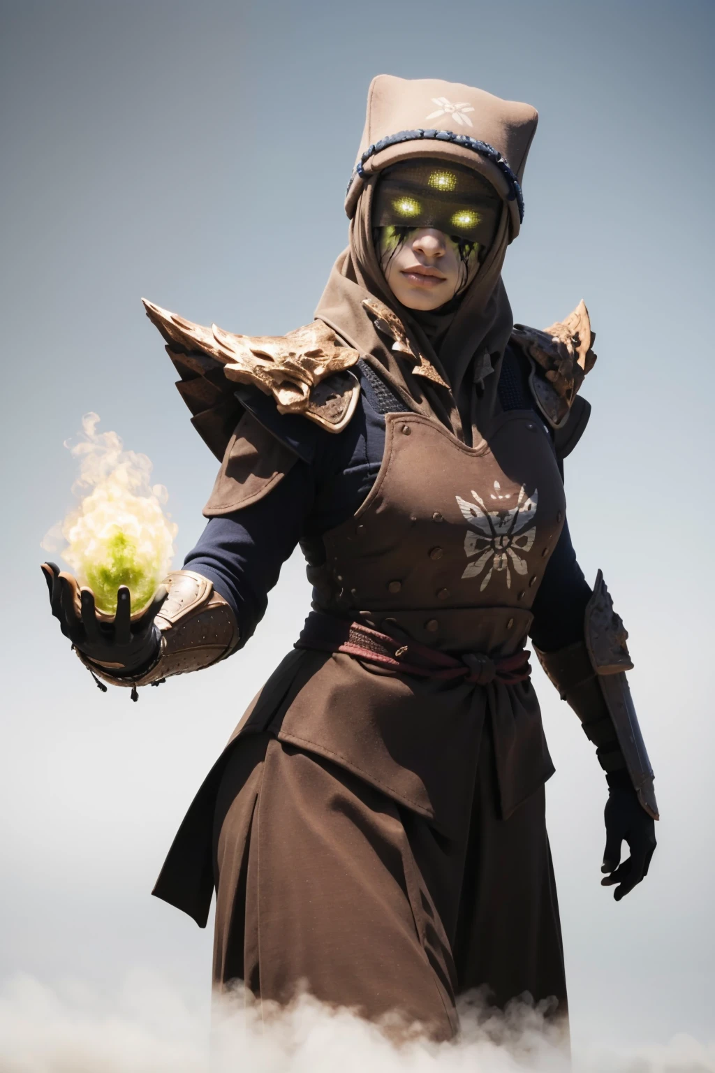 masterpiece, best quality, 1girl, solo, breasts, looking at viewer, <lora:erismorn-guy-v2:1>, erismorn, glowing, armor, shoulder armor, hat, simple background, white background,