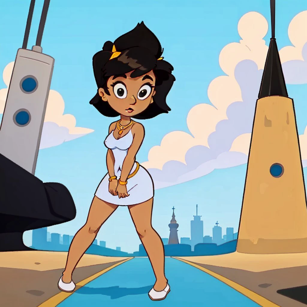 <lora:Manya-40:0.7>
manya, female, 1girl, solo, masterpiece, human, tan skin,
black hair, short hair, side bang hair, black eyes, earrings, necklace,
moscow city background, blue sky, clouds, looking at viewer, posing, nsfw, naked, breasts, vagina,