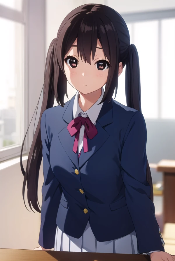 azusanakano, <lora:azusa nakano s2-lora-nochekaiser:1>, 
azusa nakano, black hair, (brown eyes:1.5), long hair, twintails,
BREAK sakuragaoka high school uniform, school uniform, uniform, blazer, shirt, white shirt, collared shirt, skirt, pleated skirt,
BREAK indoors, classroom,
BREAK looking at viewer, (cowboy shot:1.5),
BREAK <lyco:GoodHands-beta2:1>, (masterpiece:1.2), best quality, high resolution, unity 8k wallpaper, (illustration:0.8), (beautiful detailed eyes:1.6), extremely detailed face, perfect lighting, extremely detailed CG, (perfect hands, perfect anatomy),