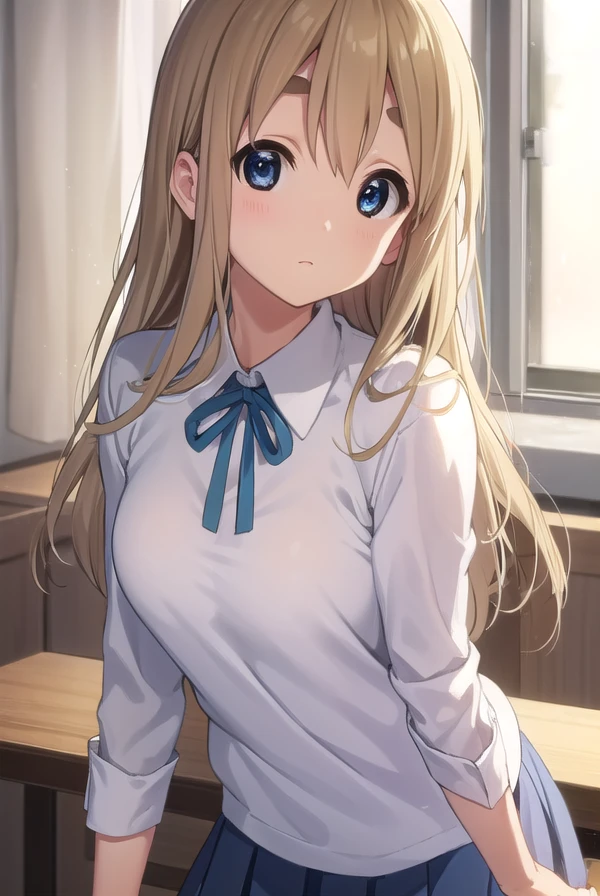tsumugikotobuki, <lora:tsumugi kotobuki s2-lora-nochekaiser:1>, 
tsumugi kotobuki, long hair, blue eyes, blonde hair, thick eyebrows,
BREAK sakuragaoka high school uniform, school uniform, uniform, blazer, shirt, white shirt, collared shirt, skirt, pleated skirt,
BREAK indoors, classroom,
BREAK looking at viewer, (cowboy shot:1.5),
BREAK <lyco:GoodHands-beta2:1>, (masterpiece:1.2), best quality, high resolution, unity 8k wallpaper, (illustration:0.8), (beautiful detailed eyes:1.6), extremely detailed face, perfect lighting, extremely detailed CG, (perfect hands, perfect anatomy),
