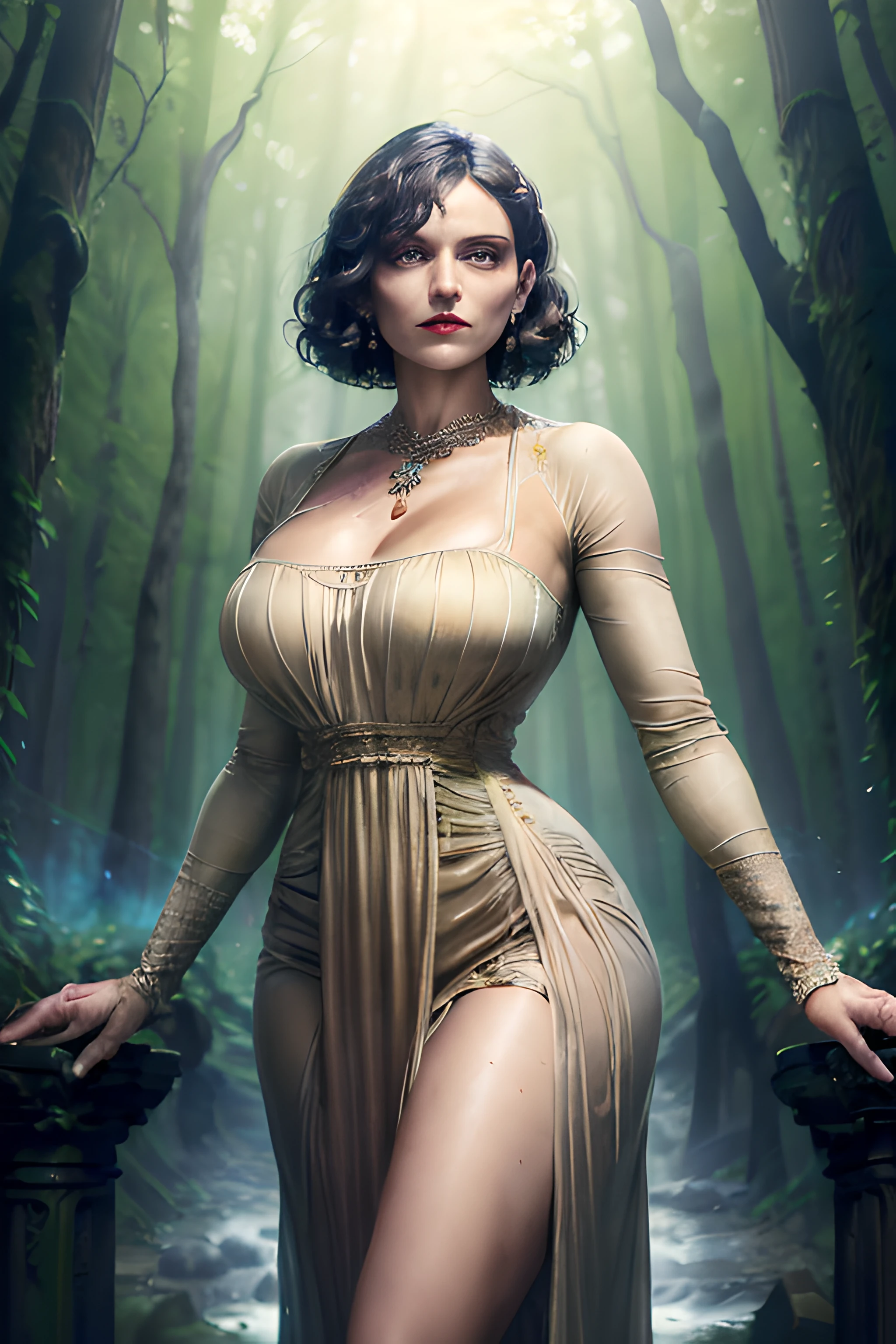 ((ultra detailed, masterpiece, best quality))
1girl, solo, bob cut, Deep in a mystical forest, surrounded by ancient ruins, wearing an ethereal, flowing gown, with arms folded
Lady Dimitrescu, dimitrescu
<lora:LadyDimitrescu2:0.8> large breasts, tall female, fair skin, woman, portrait,