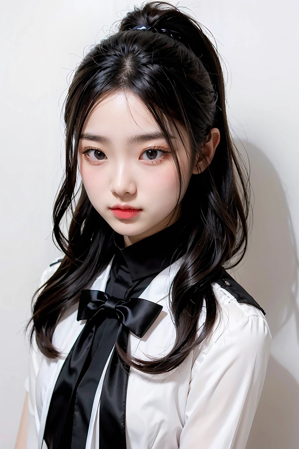 1girl, black random formal attire, white background, <lora:pimkrp-02:1>