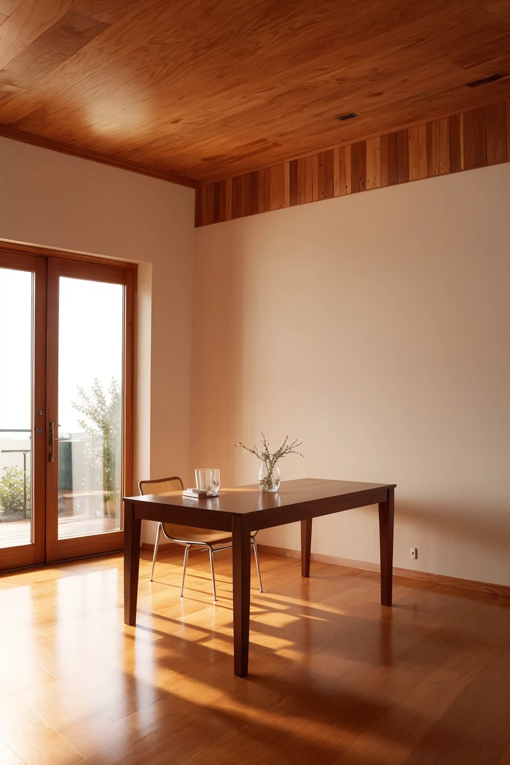 int design,indoors,chair,door,wooden floor,tree,desk,table,scenery,no humans,Simple ceiling,soft light and shadow,Built-in cabinet,One-point perspective,8k,Photo grade professional 3D rendering,<lora:intdesignlw:1>,