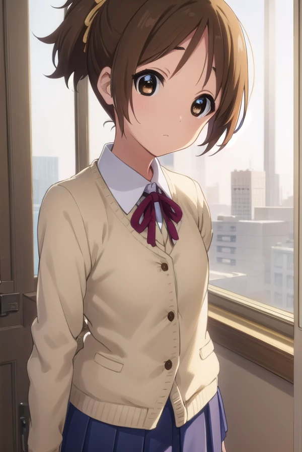 konuihirasawa, <lora:ui hirasawa s2-lora-nochekaiser:1>,
ui hirasawa, short hair, brown hair, (brown eyes:1.5), ponytail,
BREAK sakuragaoka high school uniform, school uniform, uniform, blazer, shirt, white shirt, collared shirt, skirt, pleated skirt,
BREAK indoors, classroom,
BREAK looking at viewer, (cowboy shot:1.5),
BREAK <lyco:GoodHands-beta2:1>, (masterpiece:1.2), best quality, high resolution, unity 8k wallpaper, (illustration:0.8), (beautiful detailed eyes:1.6), extremely detailed face, perfect lighting, extremely detailed CG, (perfect hands, perfect anatomy),