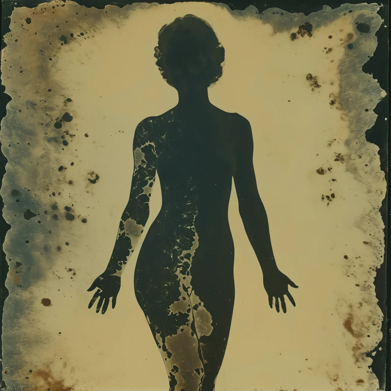 full body of a person painted in monochrome green watercolor