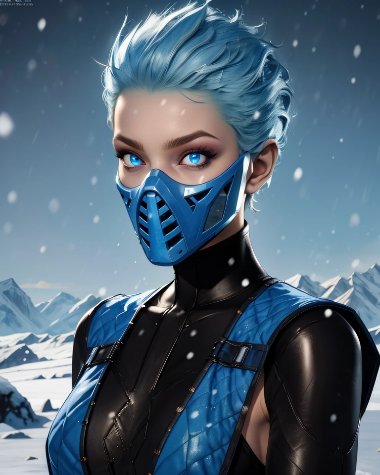 Frost,blue eyes,mouth mask,spiked hair,glowing eyes,
bodysuit,blue attire,
standing,upper body,
dojo,snow,ice,
(insanely detailed, masterpiece, detailed eyes, best quality) solo,<lora:FrostD:0.8>,