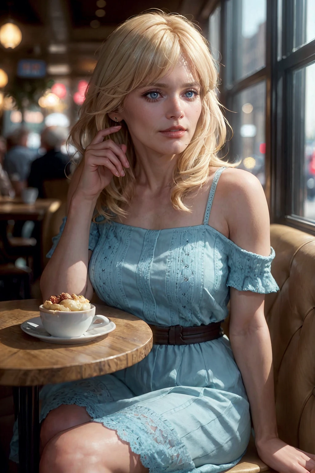 Ultra-HD-details, (lively-looks), photo of mature blonde r4nd1, sitting in a crowded cafe, having a date with a old man, bokeh, 
detailed skin texture, masterpiece, high quality, intricate details, wide angle, cinematic establishing shot, subsurface scattering, color grading, layered depth, parallax effect, soft focus foreground 
<lora:r4nd1_16_8_4_1-step00001400:0.9>