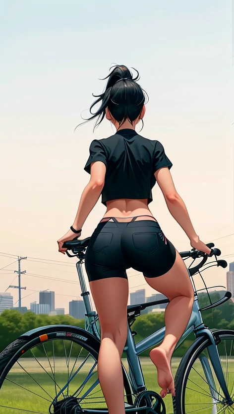 araffe women riding a bike in a white transparent wet bikini on a street, thicc, big booty, pawg, riding a bike, rides a bike, insanely inflated hips, very very sexy really trying to ride it, trying to ride it, 🍑, curvy accentuated booty, thick, thick thigs, view from behind, lit from behind rainy weather visible booty