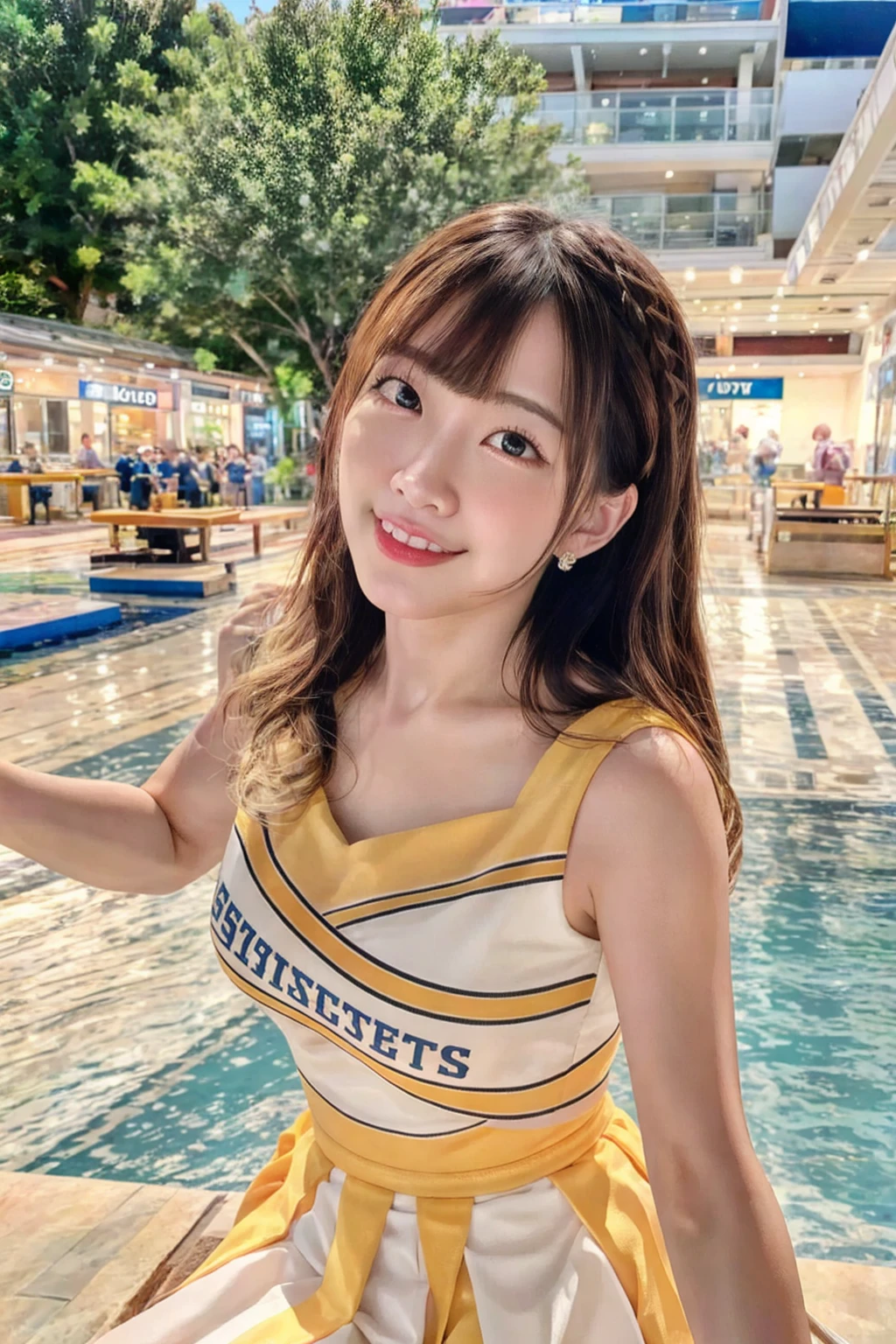 1girl,cheerleader,best quality,masterpiece,illustration,an extremely delicate and beautiful,CG,unity,8k wallpaper,Amazing,finely detail,masterpiece,official art,extremely detailed CG unity 8k wallpaper,incredibly absurdres,huge filesize,ultra-detailed,highres,extremely detailed,beautiful detailed girl,realistic,full frontal,outdoors,skirt,light contrast,<lora:Dicc:0.7>