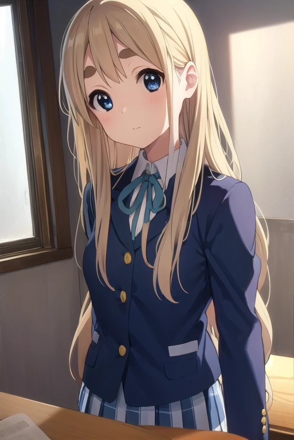 tsumugikotobuki, <lora:tsumugi kotobuki s2-lora-nochekaiser:1>,
tsumugi kotobuki, long hair, blue eyes, blonde hair, thick eyebrows,
BREAK sakuragaoka high school uniform, school uniform, uniform, blazer, shirt, white shirt, collared shirt, skirt, pleated skirt,
BREAK indoors, classroom,
BREAK looking at viewer, (cowboy shot:1.5),
BREAK <lyco:GoodHands-beta2:1>, (masterpiece:1.2), best quality, high resolution, unity 8k wallpaper, (illustration:0.8), (beautiful detailed eyes:1.6), extremely detailed face, perfect lighting, extremely detailed CG, (perfect hands, perfect anatomy),