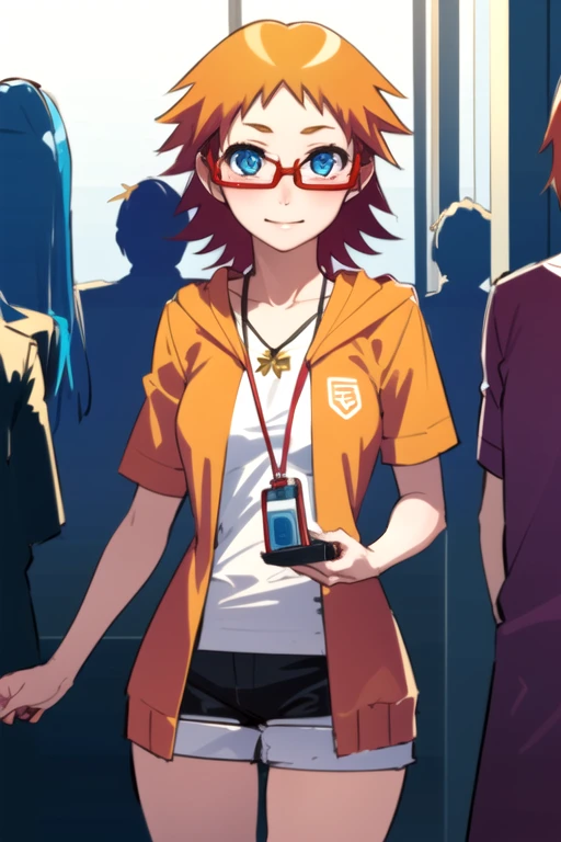 (best quality:1.1), (masterpiece:1.4), sketch, , , , , (semi-realistic:1.4), 1girl, solo, <lora:mikan_akemi:0.8>, mikan_akemi, orange hair, blue eyes, short hair, glasses, , , , science fiction hard science fiction,