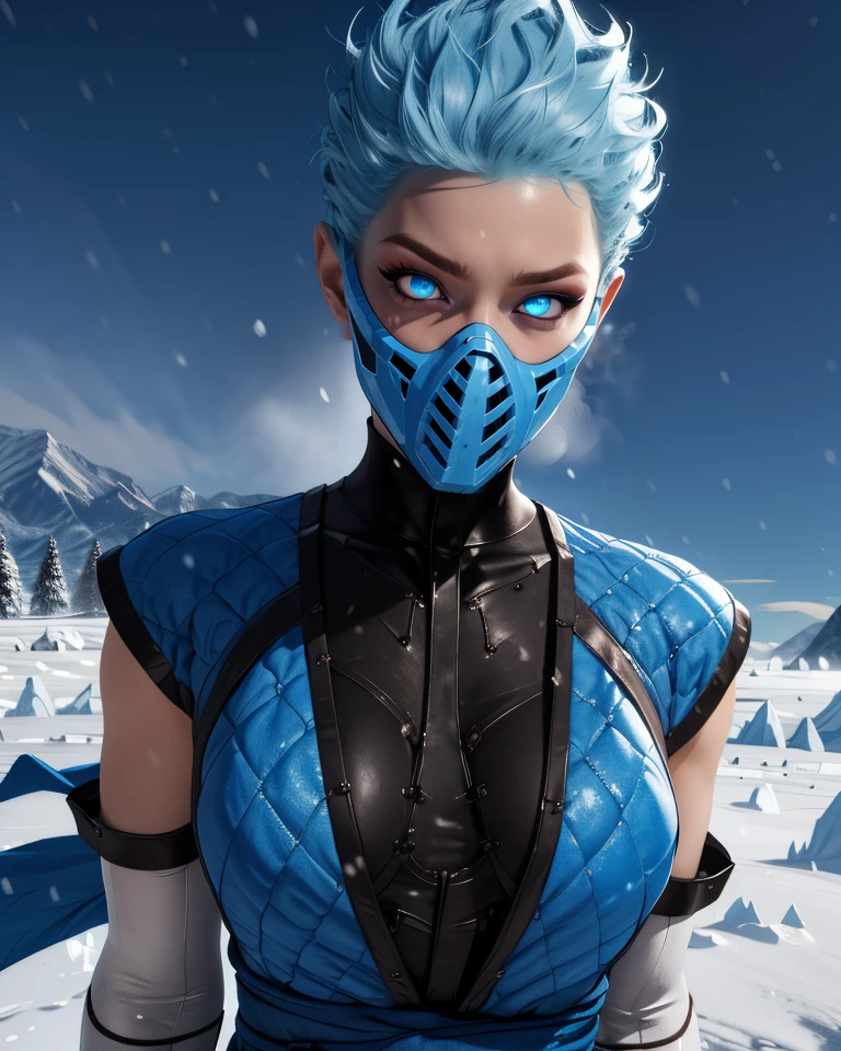 Frost,blue eyes,mouth mask,spiked hair,glowing eyes,
bodysuit,blue attire,
standing,upper body,
dojo,snow,ice,
(insanely detailed, masterpiece, detailed eyes, best quality) solo,<lora:FrostD:0.8>,