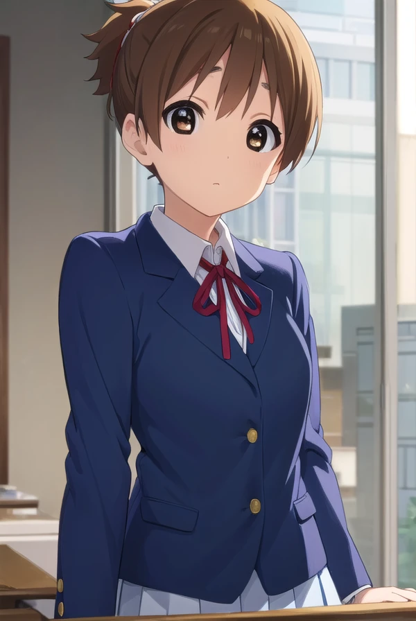 konuihirasawa, <lora:ui hirasawa s2-lora-nochekaiser:1>,
ui hirasawa, short hair, brown hair, (brown eyes:1.5), ponytail,
BREAK sakuragaoka high school uniform, school uniform, uniform, blazer, shirt, white shirt, collared shirt, skirt, pleated skirt,
BREAK indoors, classroom,
BREAK looking at viewer, (cowboy shot:1.5),
BREAK <lyco:GoodHands-beta2:1>, (masterpiece:1.2), best quality, high resolution, unity 8k wallpaper, (illustration:0.8), (beautiful detailed eyes:1.6), extremely detailed face, perfect lighting, extremely detailed CG, (perfect hands, perfect anatomy),