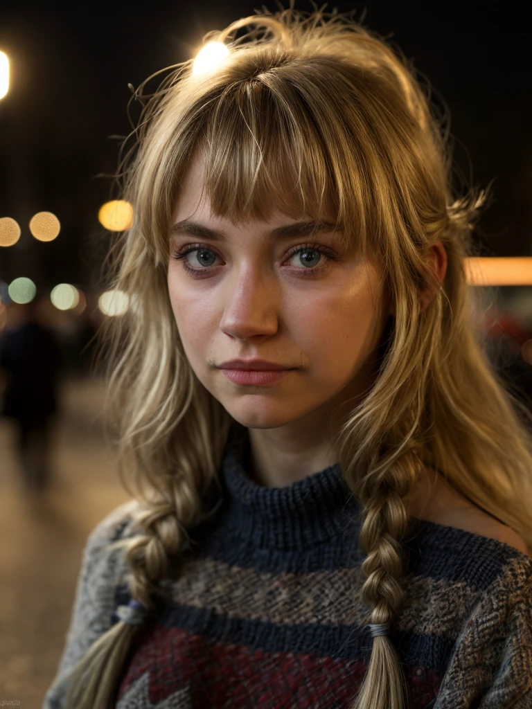 im0gen,blonde long hair with bangs,close-up,city street background ,wearing sweater,masterpiece,intricated,bokeh,soft lighting,chiaroscuro,close-up,dynamic pose,(extremely detailed:1.2),(detailed skin:1.2),realistic photo,standing,add_detail,8k,uhd