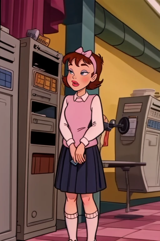 <lora:PAseer-SD15-LCM Quick:1>
detailed background, schoolyard, holding books,
<lora:AimeeBrightower:1.0> aimee_brightower, short hair, brown hair, blue eyes, hairband, hair bow, adult, mature,
white shirt, pink sweater, blue skirt, white socks, brown shoes, makeup, <lora:JabstyleV23:0.8> jabstyle