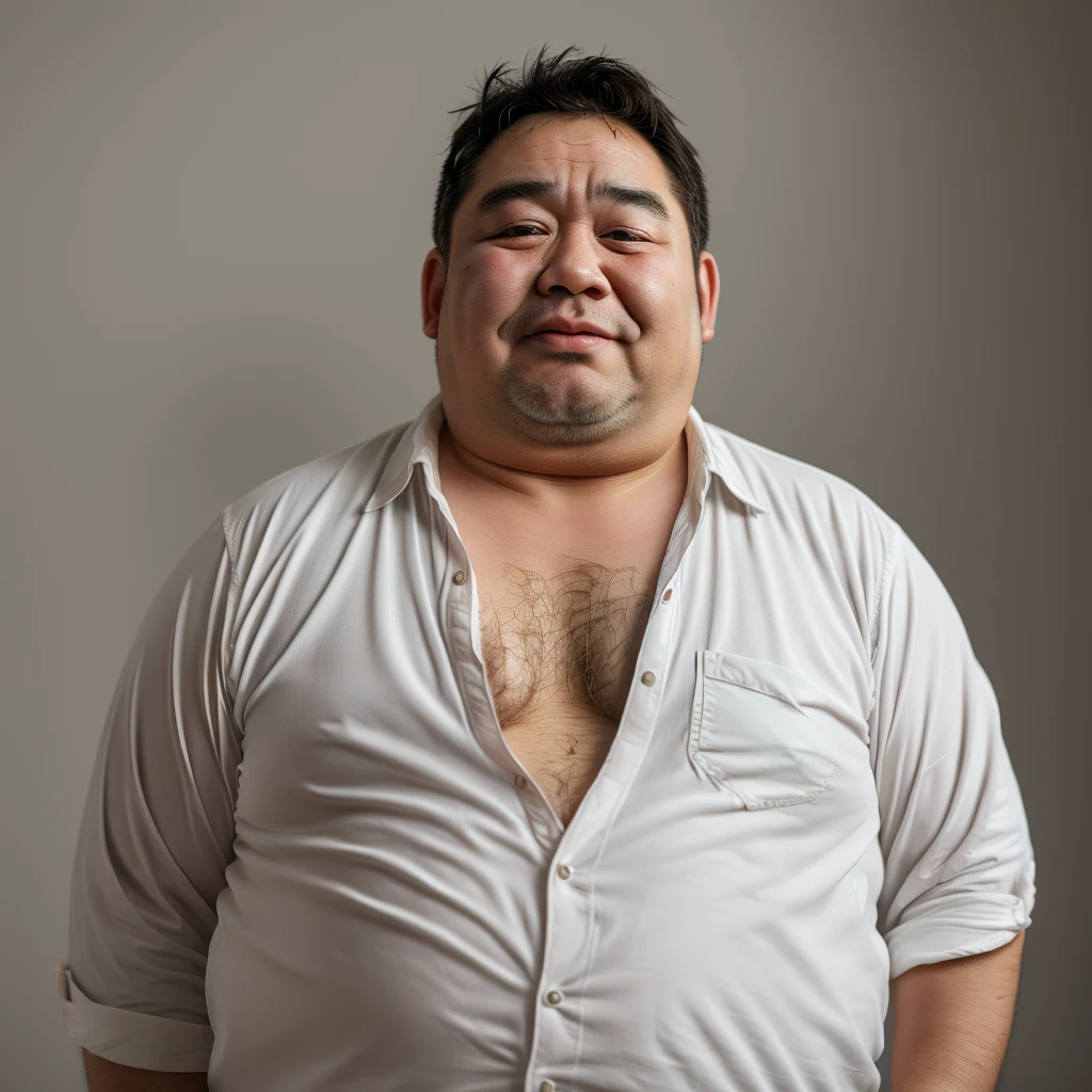 pose for a photo, Asian々，lower body，Completely naked，feet，thick body hair，male muscular body，clumsy medium shot，front light，muscular upper body，fat belly，strong and sturdy body，showing the belly button，Half-man half-Asian black bear，press chest together,  between chest,  in chest, chest squeeze, open your mouth and laugh，