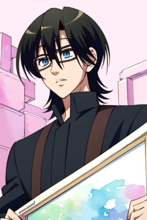(best quality:1.1), (masterpiece:1.4), wallpaper, , upper body, , (watercolor illustration, soft pastel colors:1.1), , 1boy, solo, male focus, <lora:kanade_okada:0.84>, kanade_okada, black hair, blue eyes, , ranger costume, science fiction cyber-noir, HD-DVD