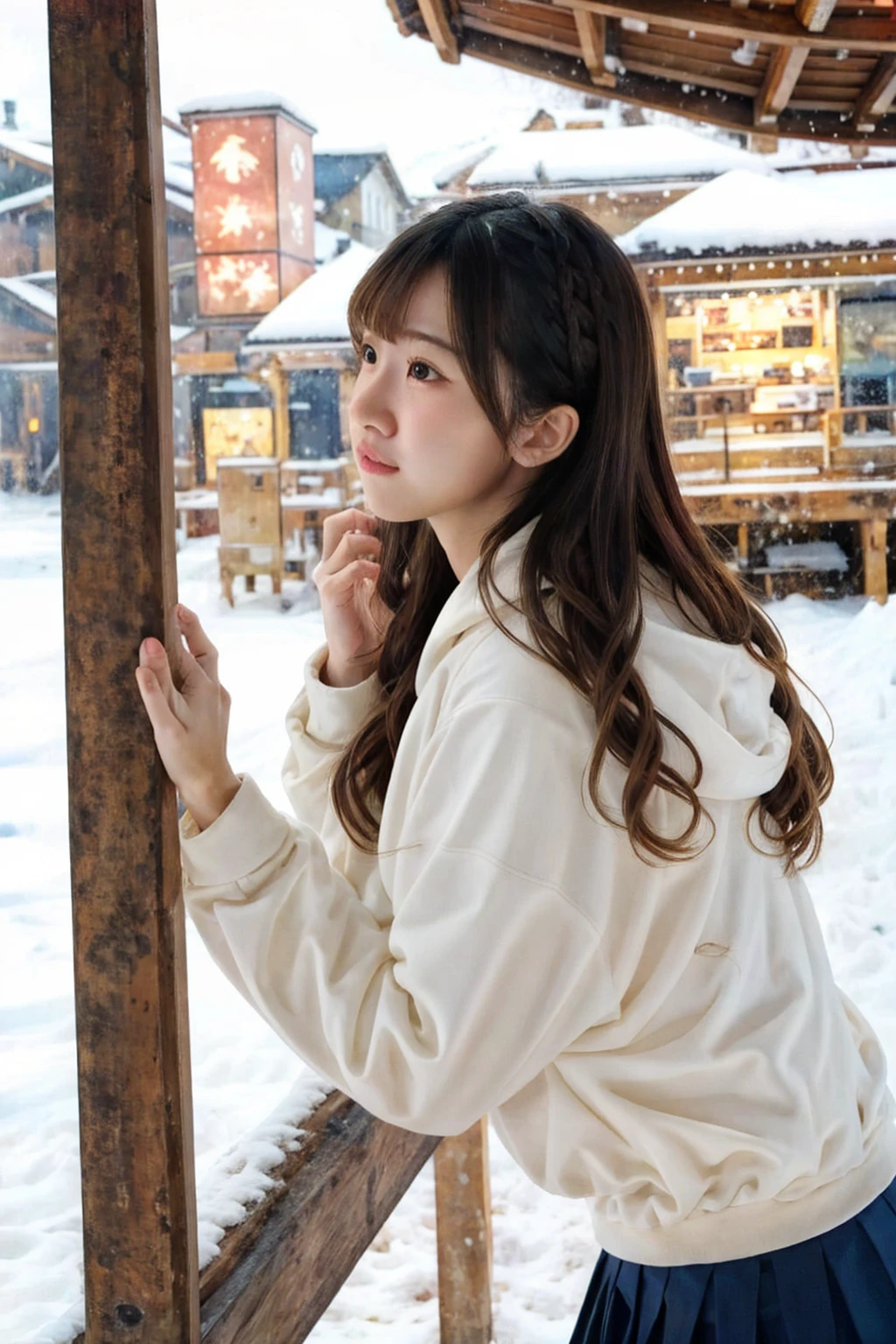 snow,1girl,hooded jacket,best quality,masterpiece,illustration,an extremely delicate and beautiful,CG,unity,8k wallpaper,Amazing,finely detail,masterpiece,official art,extremely detailed CG unity 8k wallpaper,incredibly absurdres,huge filesize,ultra-detailed,highres,extremely detailed,beautiful detailed girl,realistic,full frontal,outdoors,skirt,light contrast,<lora:Dicc:0.7>