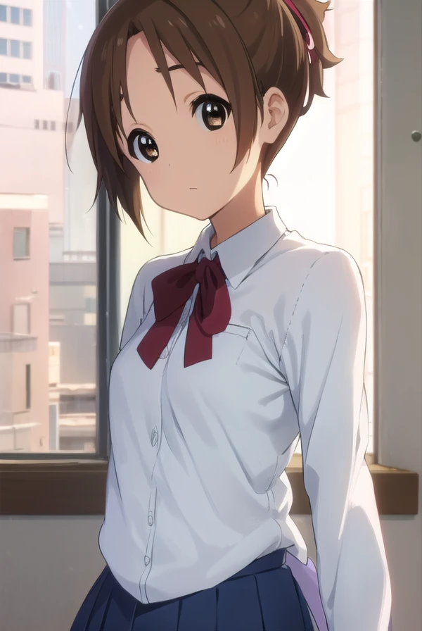 konuihirasawa, <lora:ui hirasawa s2-lora-nochekaiser:1>,
ui hirasawa, short hair, brown hair, (brown eyes:1.5), ponytail,
BREAK sakuragaoka high school uniform, school uniform, uniform, blazer, shirt, white shirt, collared shirt, skirt, pleated skirt,
BREAK indoors, classroom,
BREAK looking at viewer, (cowboy shot:1.5),
BREAK <lyco:GoodHands-beta2:1>, (masterpiece:1.2), best quality, high resolution, unity 8k wallpaper, (illustration:0.8), (beautiful detailed eyes:1.6), extremely detailed face, perfect lighting, extremely detailed CG, (perfect hands, perfect anatomy),