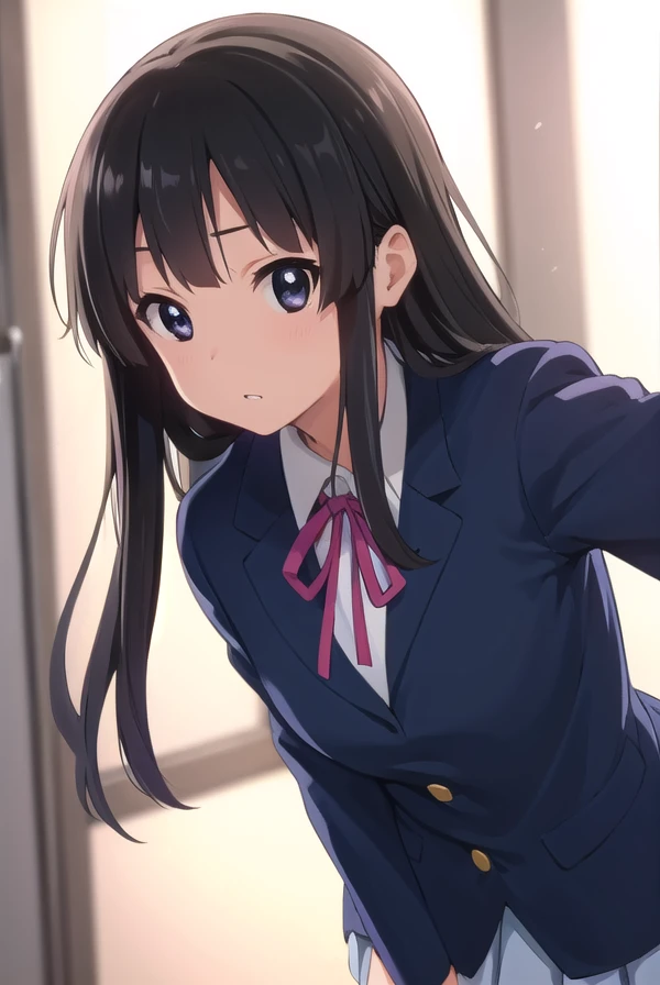 mioakiyama, <lora:mio akiyama s2-lora-nochekaiser:1>, 
mio akiyama, long hair, bangs, black hair, (black eyes:1.3), hime cut,
BREAK sakuragaoka high school uniform, school uniform, uniform, blazer, shirt, white shirt, collared shirt, skirt, pleated skirt,
BREAK indoors, classroom,
BREAK looking at viewer, (cowboy shot:1.5),
BREAK <lyco:GoodHands-beta2:1>, (masterpiece:1.2), best quality, high resolution, unity 8k wallpaper, (illustration:0.8), (beautiful detailed eyes:1.6), extremely detailed face, perfect lighting, extremely detailed CG, (perfect hands, perfect anatomy),