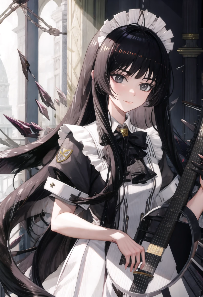 Anime girl with bow and arrow in her hand, from girls frontline, Fine details. Girl front, girls frontline style, Girls Frontline CG, Kantai collection style, Girl front, m4 sopmod ii girls frontline, girls frontline universe, From Arknights, anime girl with a bow and arrow, holding a sword on her shoulder, Guviz,Purple hair big breasts