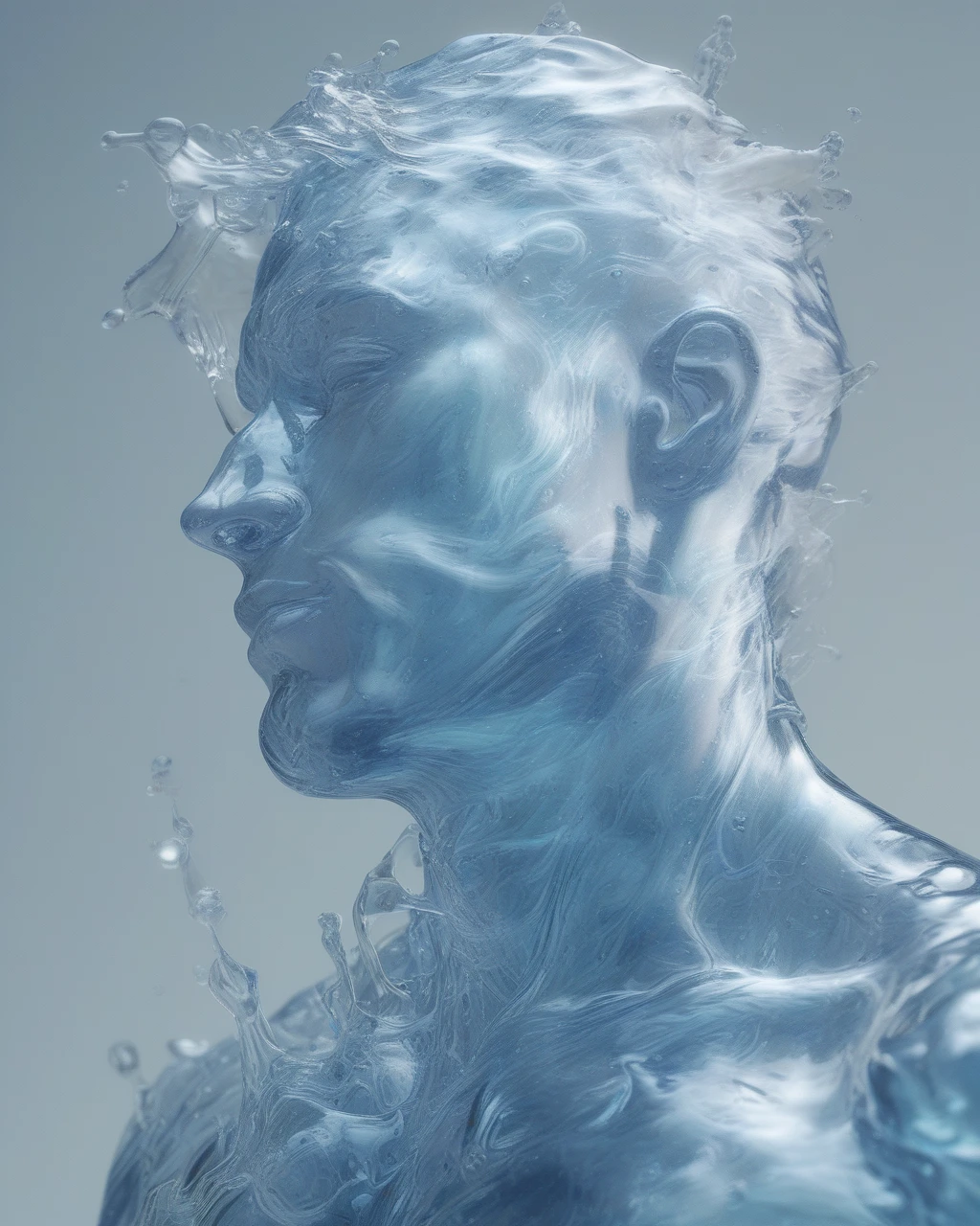 Man made of water with a water drop head sucking the PENIS PENIS of a jetski
