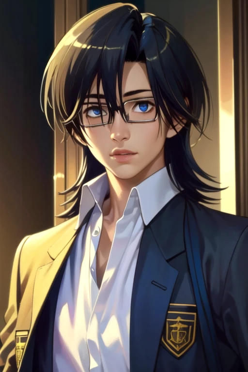 (best quality:1.1), (masterpiece:1.4), , looking at viewer, upper body, , , (realistic:1.4), 1boy, solo, male focus, <lora:kanade_okada:0.92>, kanade_okada, black hair, blue eyes, glasses, lion costume, dungeon, HD