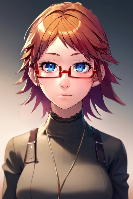photorealistic, (4k), depth of field, (Masterpiece), (realistic skin texture), extremely detailed, intricate, hyper detailed, high resolution, professional photography, bokeh, depth of field, sharp detail, best quality, looking at viewer, 1girl, solo, <lora:mikan_akemi:0.92>, mikan_akemi, orange hair, blue eyes, short hair, glasses, , , , cyberpunk, 4k resolution