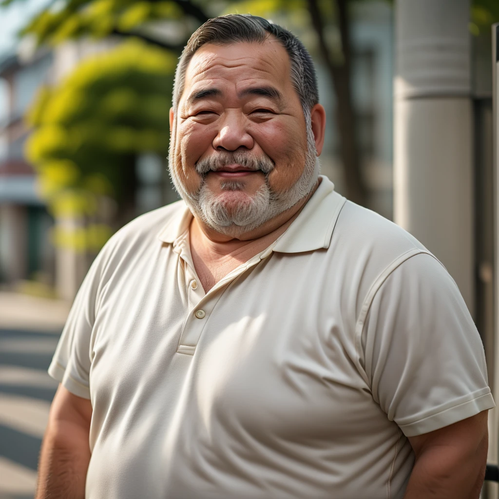 Old man, fat, glasses, Japanese, white tank top, 50s, young, black hair