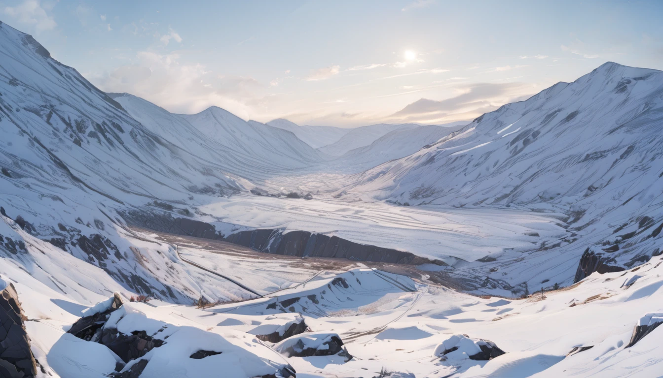 snowy landscapes,<lora:Snowy Landscapes:0.6>,outdoors,no humans,scenery,, masterpiece, best quality,