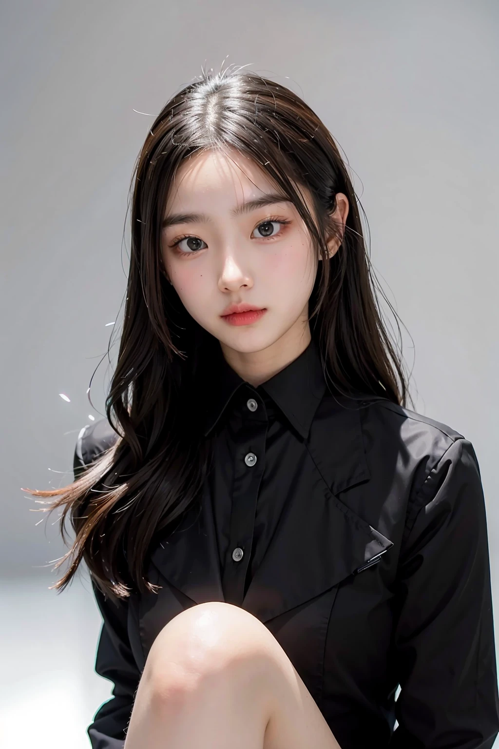 1girl, black random formal attire, white background, <lora:pimkrp-02:1>