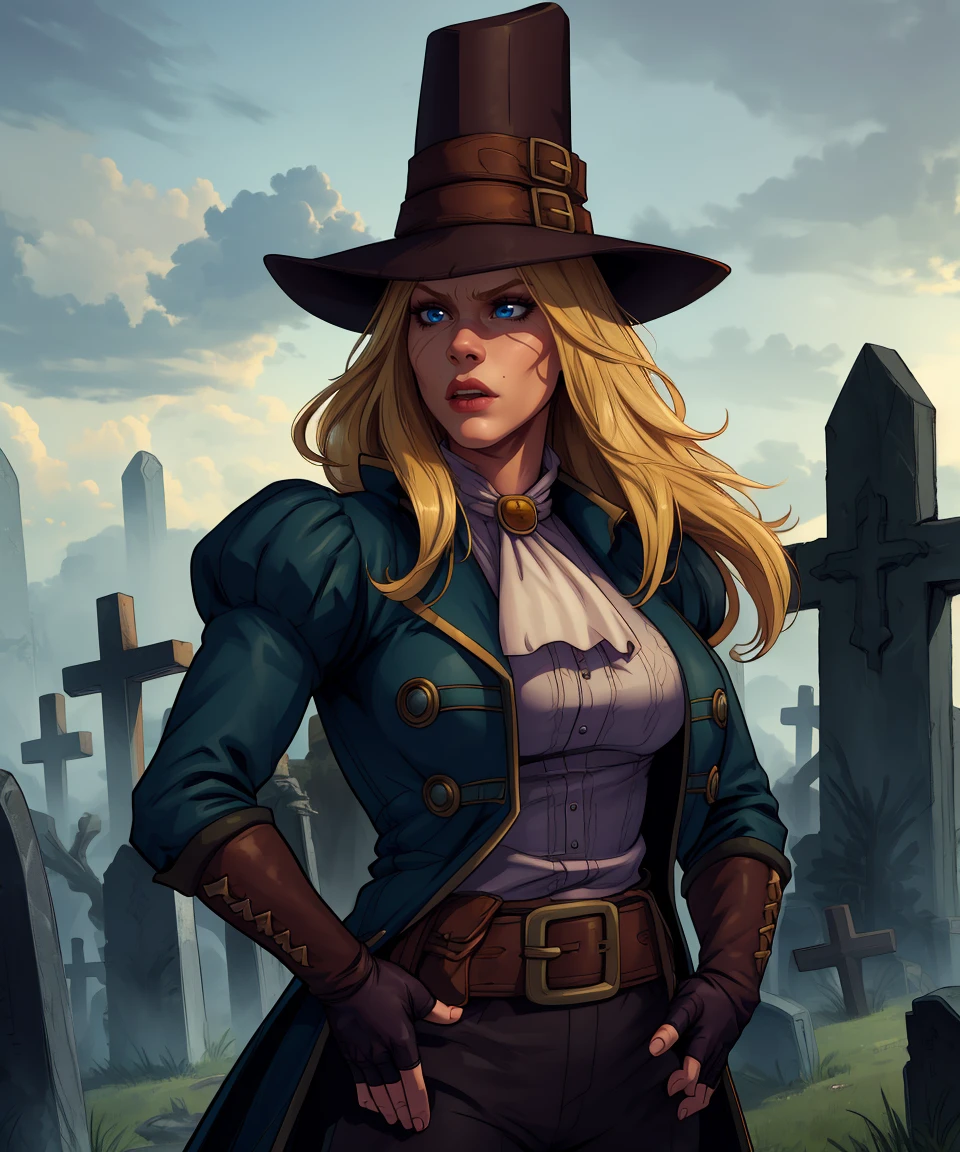 GrveRbber,blond hair,blue eyes,
top hat,coat,pants,fingerless gloves,belt,ascot,
standing,upper body,
dark,graveyard,
(insanely detailed, beautiful detailed face, masterpiece, best quality),<lora:GraveRobber-10DDv7:0.8>,