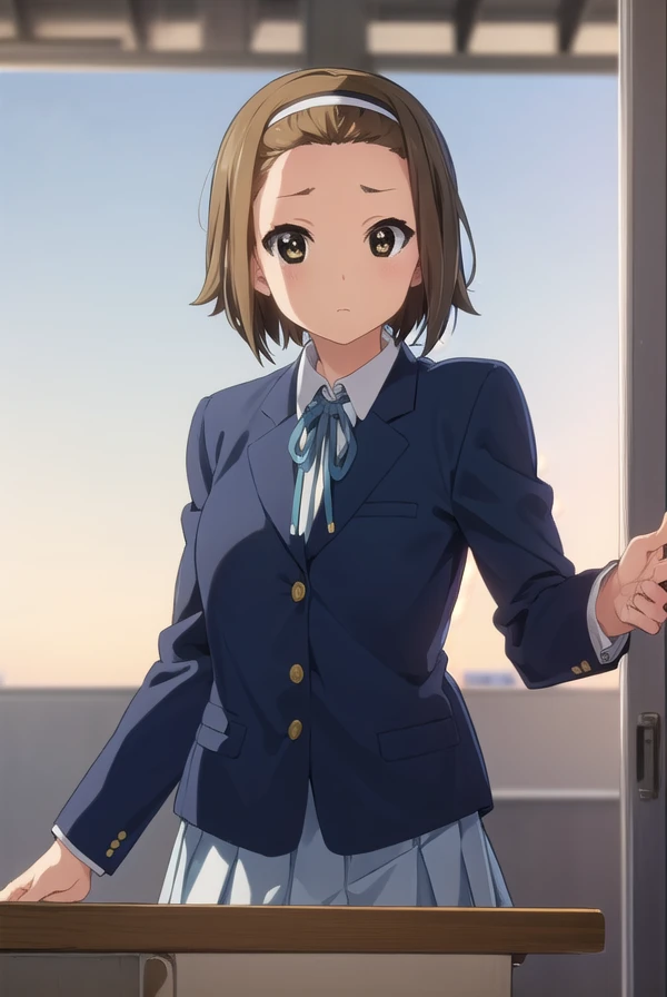 ritsutainaka, <lora:ritsu tainaka s2-lora-nochekaiser:1>,
ritsu tainaka, short hair, brown hair, (brown eyes:1.5), hairband, (forehead:1.2),
BREAK sakuragaoka high school uniform, school uniform, uniform, blazer, shirt, white shirt, collared shirt, skirt, pleated skirt,
BREAK indoors, classroom,
BREAK looking at viewer, (cowboy shot:1.5),
BREAK <lyco:GoodHands-beta2:1>, (masterpiece:1.2), best quality, high resolution, unity 8k wallpaper, (illustration:0.8), (beautiful detailed eyes:1.6), extremely detailed face, perfect lighting, extremely detailed CG, (perfect hands, perfect anatomy),