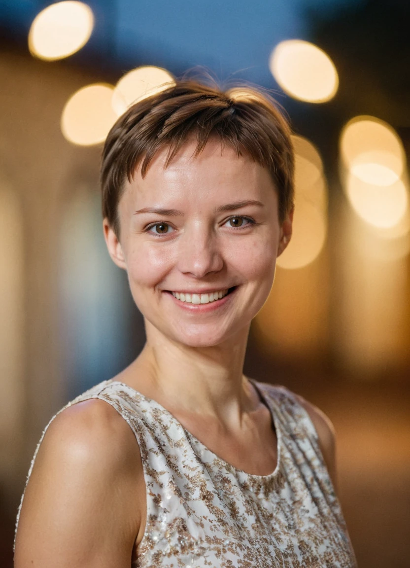 marinagrankova, a woman with short brown hair, upper body, dress, smile, pants, soft light, bokeh, shallow depth of field,
<lora:MarinaGrankova_XL:0.8>