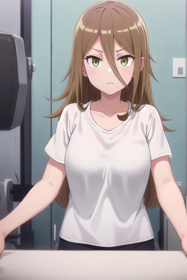 rumikaaina, <lora:rumika aina s1-lora-nochekaiser:1>,
rumika aina, long hair, brown hair, hair between eyes, (green eyes:1.3),
BREAK shirt, white shirt, collarbone, short sleeves, shorts, black shorts,
BREAK indoors, gym,
BREAK looking at viewer,
BREAK <lyco:GoodHands-beta2:1>, (masterpiece:1.2), best quality, high resolution, unity 8k wallpaper, (illustration:0.8), (beautiful detailed eyes:1.6), extremely detailed face, perfect lighting, extremely detailed CG, (perfect hands, perfect anatomy),
