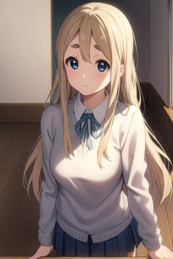 tsumugikotobuki, <lora:tsumugi kotobuki s2-lora-nochekaiser:1>, 
tsumugi kotobuki, long hair, blue eyes, blonde hair, thick eyebrows,
BREAK sakuragaoka high school uniform, school uniform, uniform, blazer, shirt, white shirt, collared shirt, skirt, pleated skirt,
BREAK indoors, classroom,
BREAK looking at viewer, (cowboy shot:1.5),
BREAK <lyco:GoodHands-beta2:1>, (masterpiece:1.2), best quality, high resolution, unity 8k wallpaper, (illustration:0.8), (beautiful detailed eyes:1.6), extremely detailed face, perfect lighting, extremely detailed CG, (perfect hands, perfect anatomy),