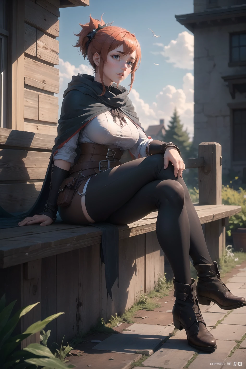 marci,full body,solo,cape,boots,belt,pouch,belt pouch,fingerless gloves,outdoors,sitting,
large breasts,pose,(pants,slim legs,long legs:1.2),
masterpiece,best quality,ultra detailed,highres,absurdres,
<lora:neg4all_bdsqlsz_V3.5:1>,<lora:marci_V1.1:0.7>,