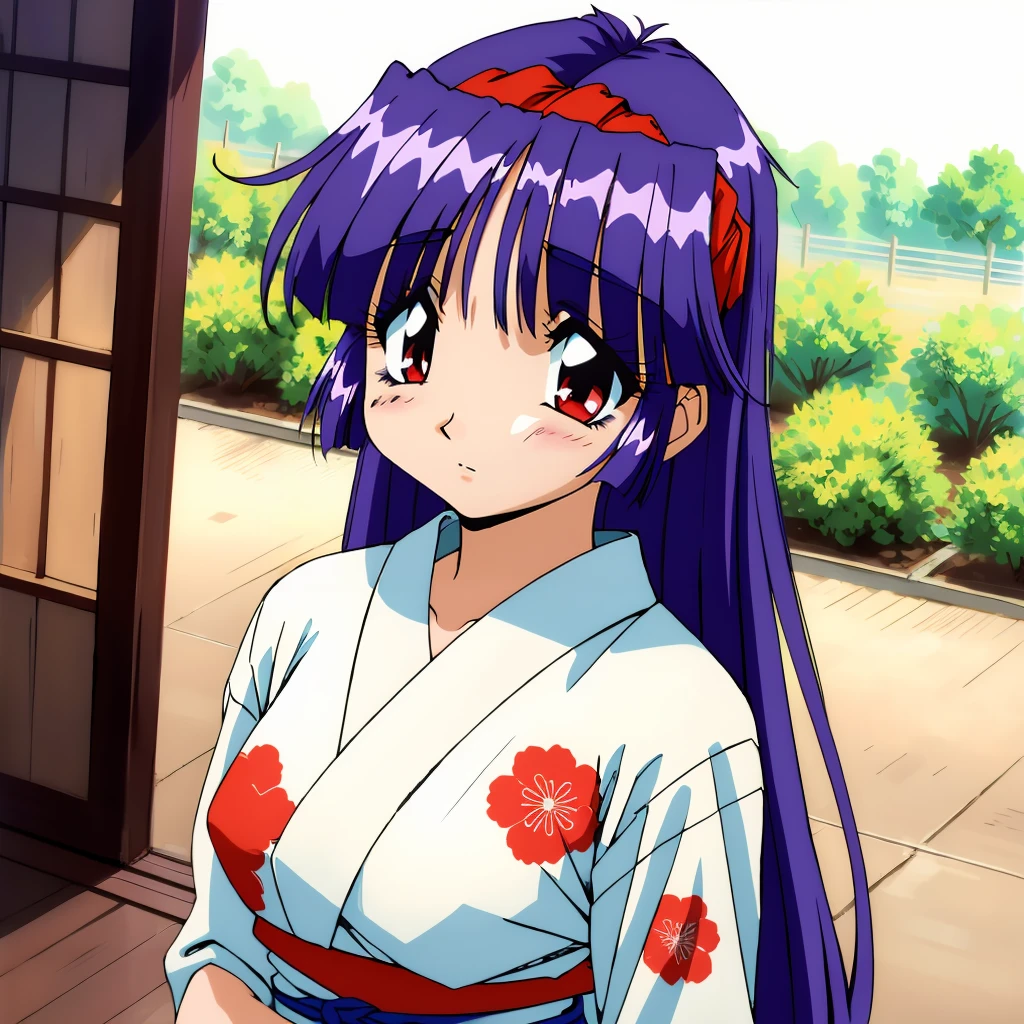 <lora:YumikoShiraishi001:0.7>,
YumikoShiraishi,1girl,purple hair,long hair,red eyes,
solo,
hairband,print_kimono,