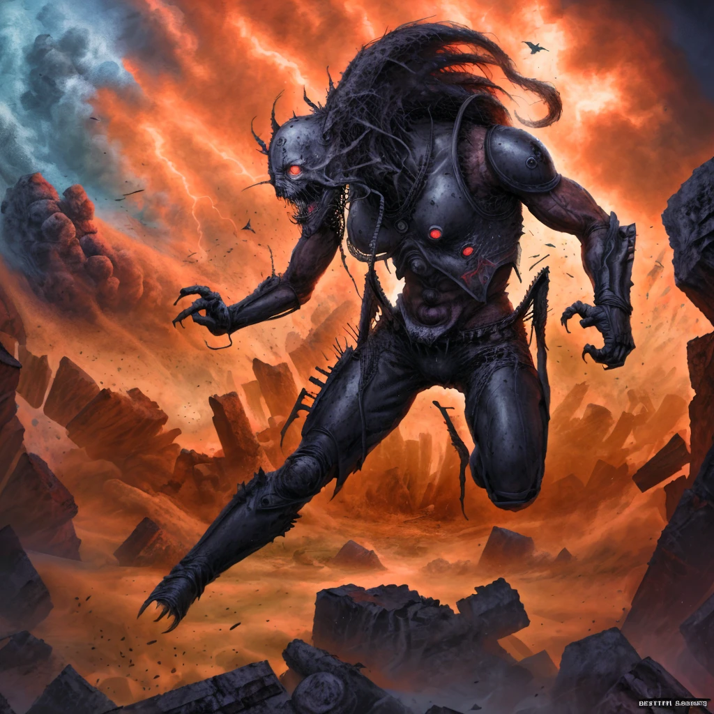 Wasted on my madness, DEATHMETAL, detailed, high resolution, dynamic, wide shot  <lora:v2titles-000032:0.8>